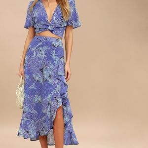Lulu's Views Periwinkle Blue Floral Print Two-Piece Maxi Dress